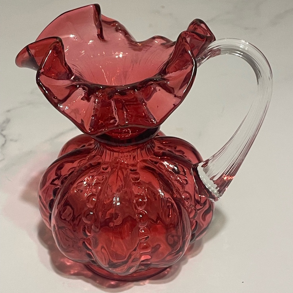 Fenton 1960’s cranberry glass ruffled pitcher vase EUC!